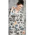 Black Vintage Toile Cotton Long Sleeve Classic 2 Piece Ribbon Pajamas